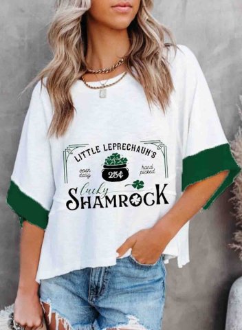 Women's St Patrick's Day T-shirts Letter Lucky Shamrock Print Festival Short Sleeve Round Neck Daily T-shirt