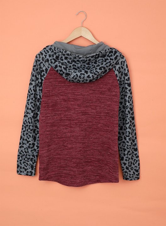 Color Block Leopard Long Sleeves Hoodie