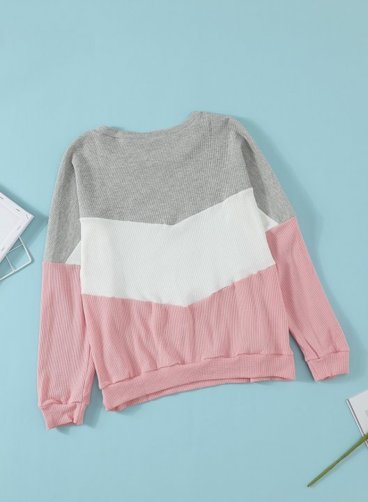 Color Block Round Neck Long Sleeve Casual Sweatshirt