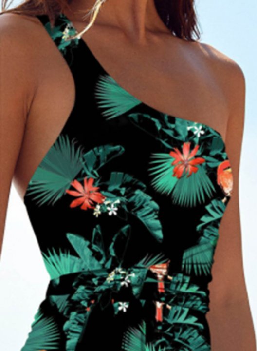 Women's One Piece Swimwear Floral One Shoulder Vacation Casual One-Piece Swimsuits One-Piece Bathing Suits