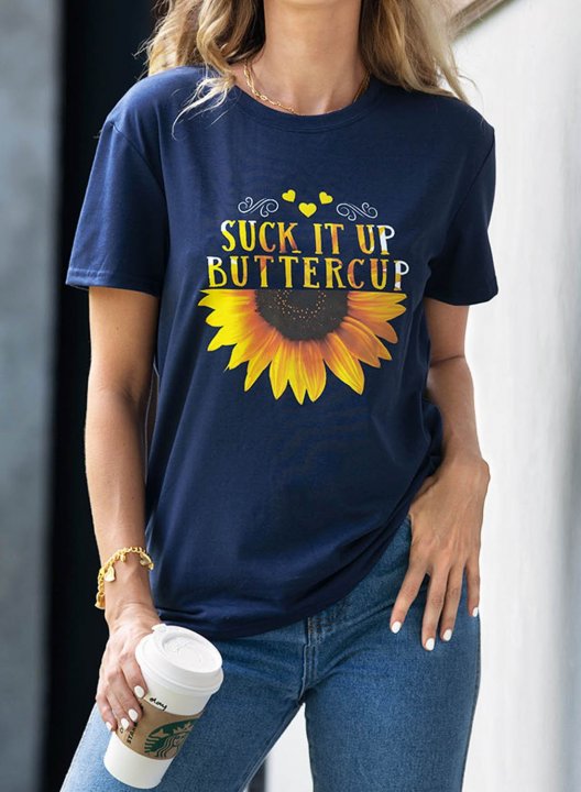 Women's T-shirts Sunflower Letter Short Sleeve T-shirt