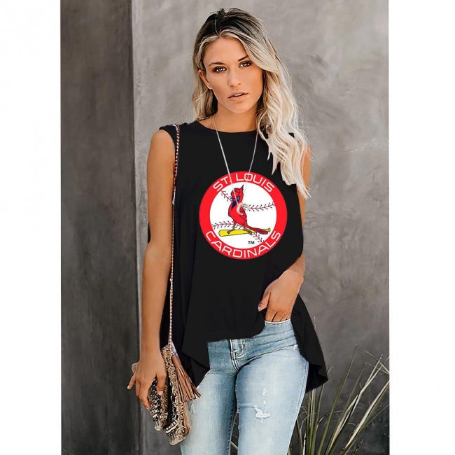 Women's Summer ST. LOUIS CARDINALS Team Fans Print Casual Irregular Sleeveless Round Neck Vest T-Shirt