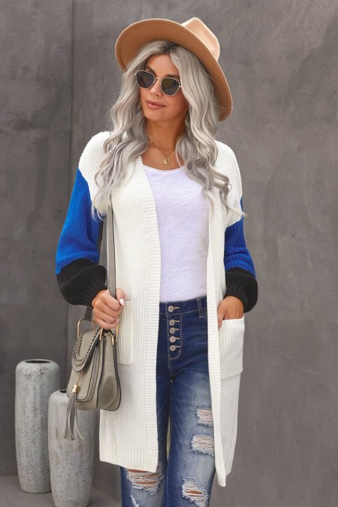 Women's Cardigans Aprciot Cotton-blend Pocketed Colorblock Cardigan