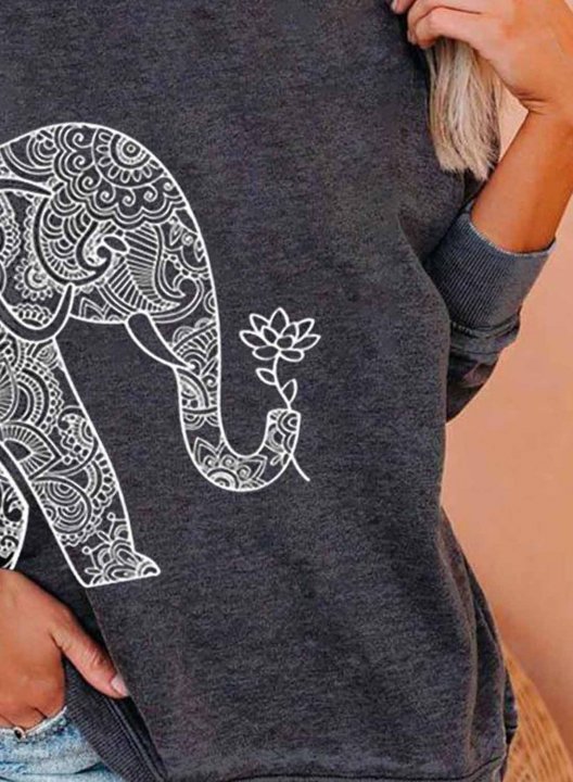 Women's Sweatshirts Elephant Print Long Sleeve Round Neck Daily Sweatshirt
