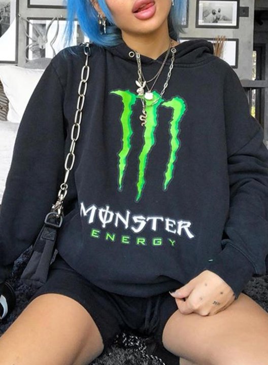 Women's Monster Energy Graphic Hoodies Casual Color Block Round Neck Long Sleeve Loose Hoodies