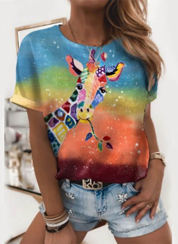 Women's T-shirts Multicolor Animal Print Short Sleeve Round Neck Daily T-shirt