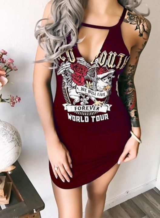 Women's Mini Dresses Floral Letter Sleeveless Bodycon Halter Asymmetric Cold Shoulder Daily Beach Mini Dress