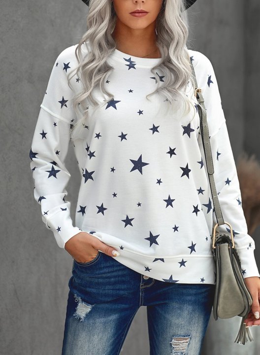 Women Star Print Long Sleeve Round Neck Tunics