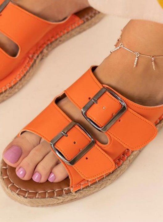 Women's Slippers Solid PU Leather Buckle Casual Daily Summer Slippers