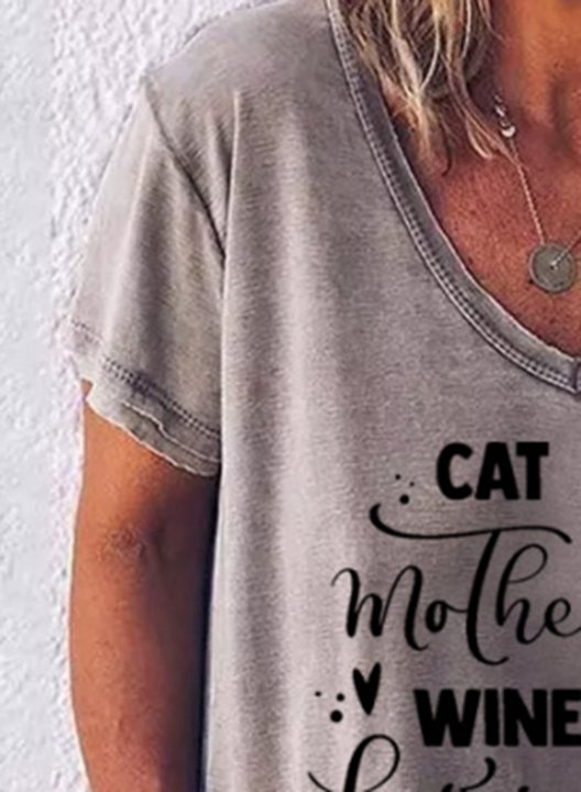 Women's T-shirts Letter Animal Print V Neck Short Sleeve Summer Daily Casual T-shirts