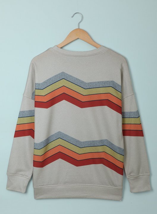 Striped Long Sleeve Round Neck Sweatshirt