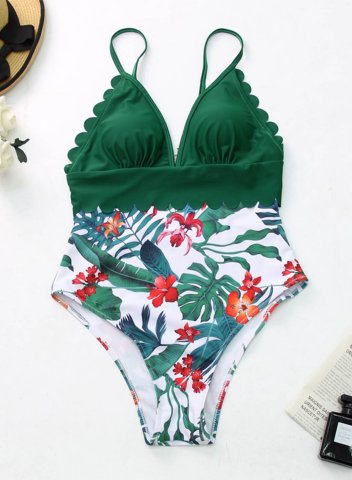 Women's Swim Suits Floral V Neck Capris Summer One-Piece Swimsuits One-Piece Bathing Suitss