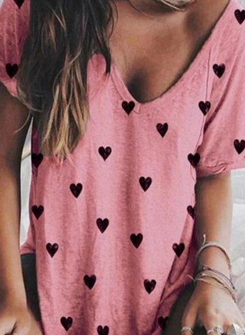 Women's T-shirts Heart Print Short Sleeve V Neck Daily Casual T-shirt