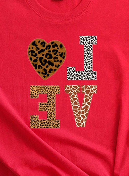 Women's T-shirts Solid Leopard Letter Short Sleeve Round Neck Daily T-shirt