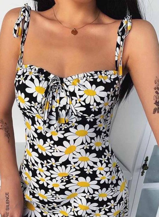 Women's Mini Dresses Fashion Floral Sleeveless Bodycon Spaghetti Cold Shoulder Vacation Dress