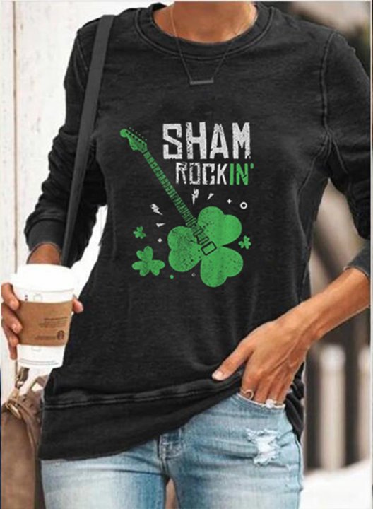 Women's Sweatshirt St Patrick's Day Letter Shamrockin Solid Round Neck Long Sleeve Casual Daily Shirt