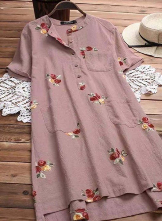 Women's Mini Dresses Fashion Round Neck Short Sleeve Floral Dress