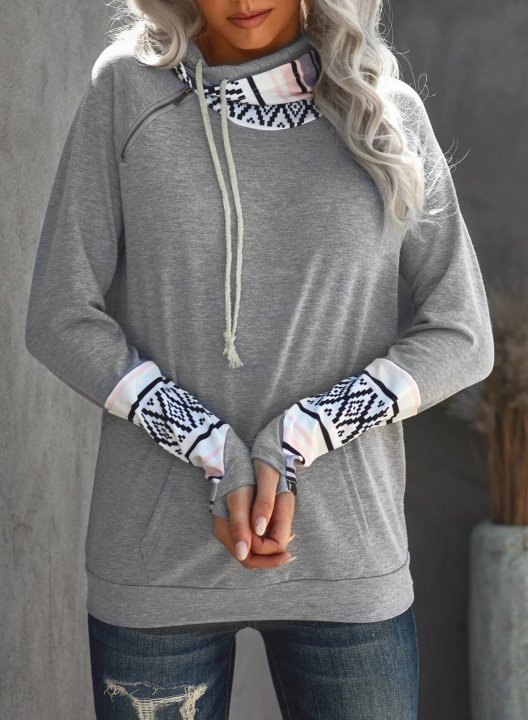 Long Sleeve Color Block Casual Hoodie