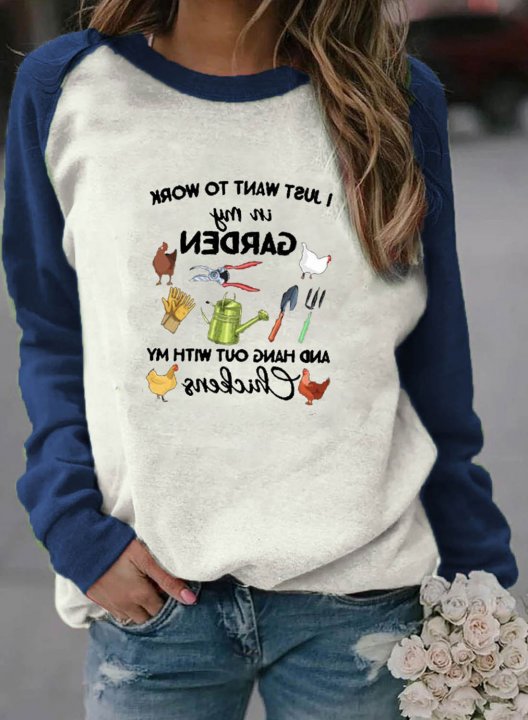 Women's Sweatshirts Color Block Letter Round Neck Long Sleeve Casual Daily Sweatshirts