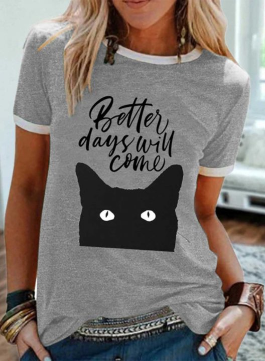 Women's T-shirts Animal Print Letter Color Block Short Sleeve Round Neck Daily T-shirt