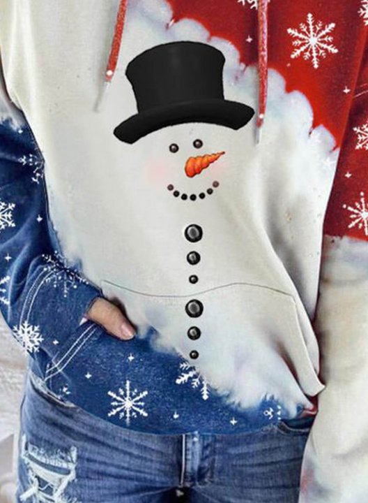 Women's Christmas Hoodie Christmas Snowman Drawstring Hoodie