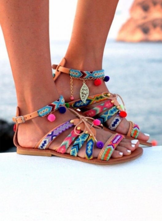 Women's Sandals Color Block Tribal Casual D-ring Sandals