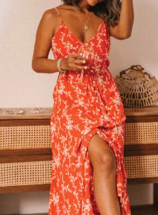 Women's Maxi Dresses Floral Sleeveless Fit & Flare V Neck Criss Cross Ruffle Vintage Maxi Dress