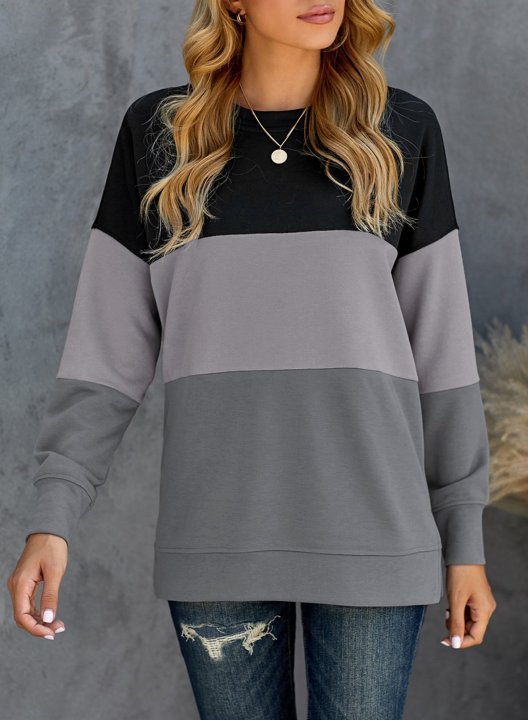 Woman's Striped Contrast Stitching Sweatshirt