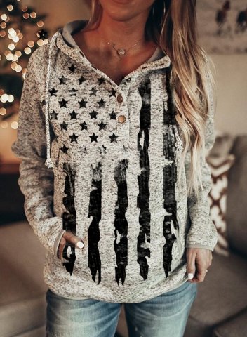 Women's Hoodies American Flag Print Gray Hoodie