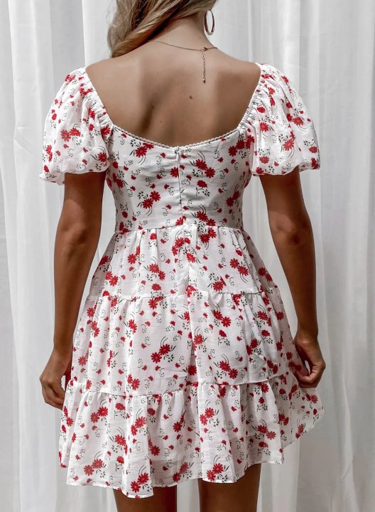 Women's Dress Floral Fit & Flare V Neck Short Sleeve Summer Date Cute Mini Dress