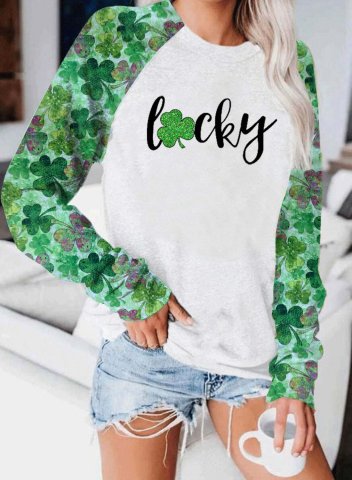 Women's St Patricks Sweatshirt Color Block Lucky Shamrock Print Round Neck Long Sleeve Casual Daily Pullovers