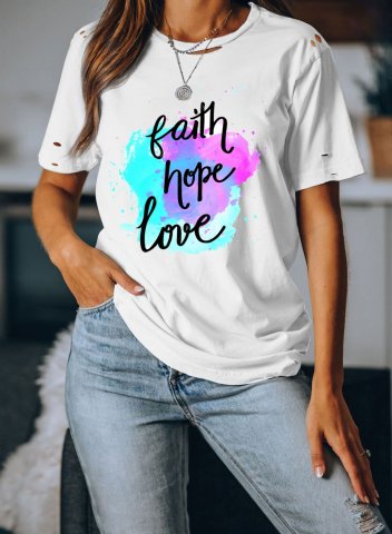 Women's Faith Hope Love T-shirts Color-block Letter Print Short Sleeve Round Neck Daily T-shirt