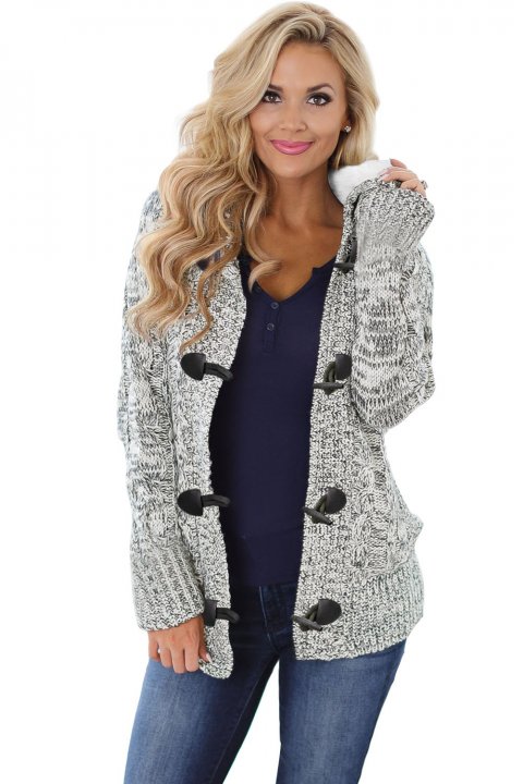 Women's Cardigans Fur Hooded Horn Button Knitted Cardigan