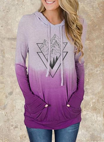 Women's Hoodies Gradient Color Block Print Long Sleeve Casual Pocket Hoodie