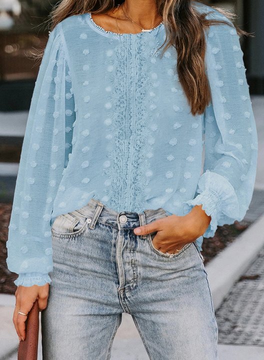 Tulle Lantern Sleeve Casual Blouse