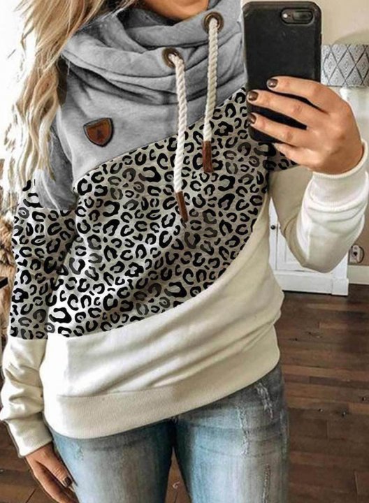 Leopard Print Color Block Hoodie