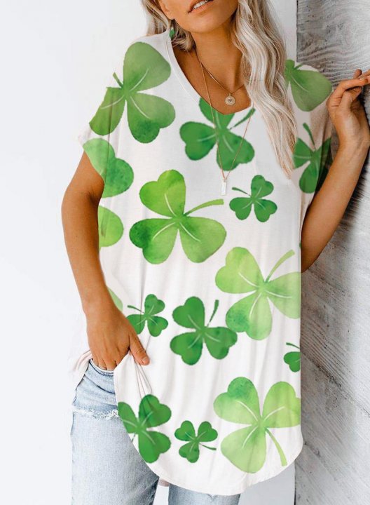 Women's T-shirts St Patrick's Day Clover-print Short Sleeve V Neck Daily Casual T-shirt