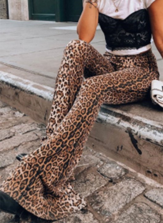 Women's Palazzo Pants Flare Leopard High Waist Daily Full Length Casual Palazzo Pants