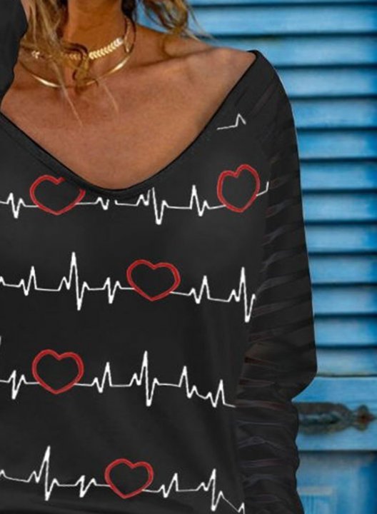 Women's Sweatshirt Heart Print Long Sleeve V Neck Daily T-shirt