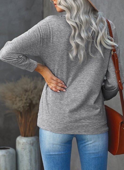 Solid/Letter Long Sleeve Round Neck Casual