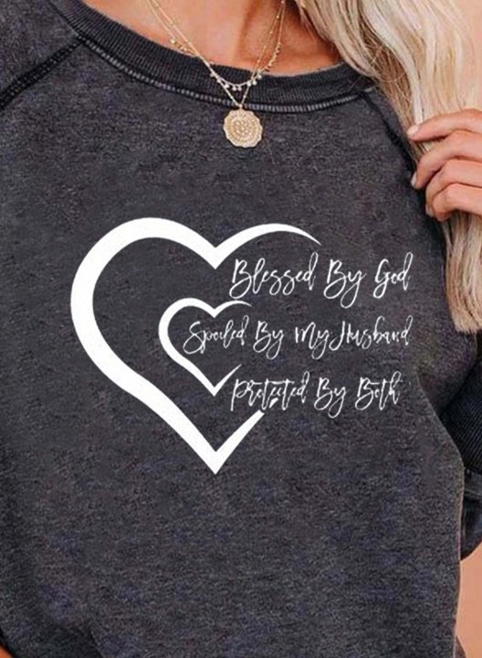 Women's Blessed By God Spoiled By My Husband Protected By Both T-shirts Heart Letter Print Daily Casual T-shirts