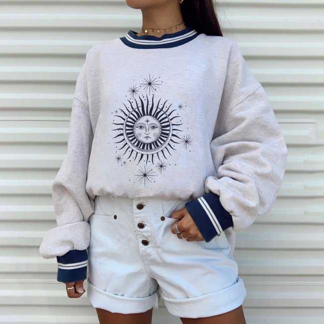 Casual fashion round neck long sleeve loose sweater European and American style