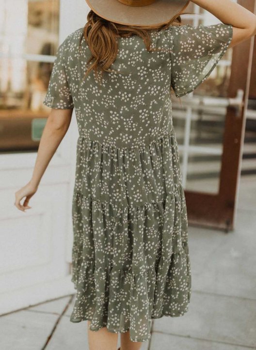 Women's Dresses Floral Sleeve Round Neck Knee Length Dress