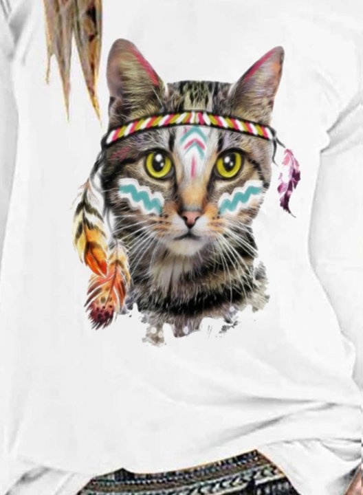 Women's T-Shirt Cat Pattern Long Sleeve Round Neck Daily Casual Tops