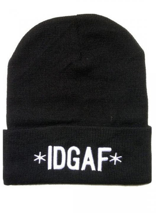 IDGAF Print Solid Black Casual Knitted Hats