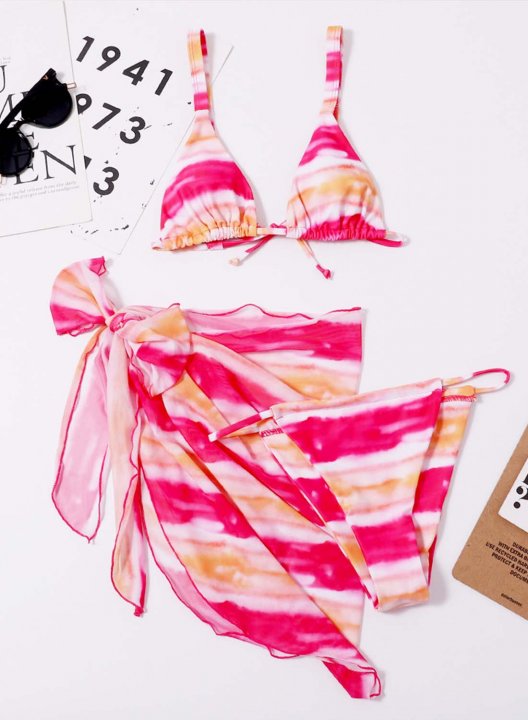Women's Bikinis Color Block Low Rise Sleeveless Spaghetti Padded Adjustable Wire-free Casual Beach Bikini Suit