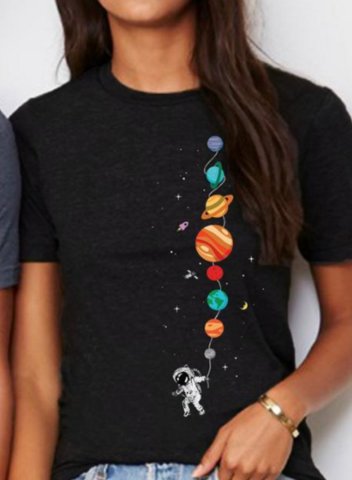 Women's T-shirts Astronaut Space Short Sleeve Round Neck Casual T-shirt