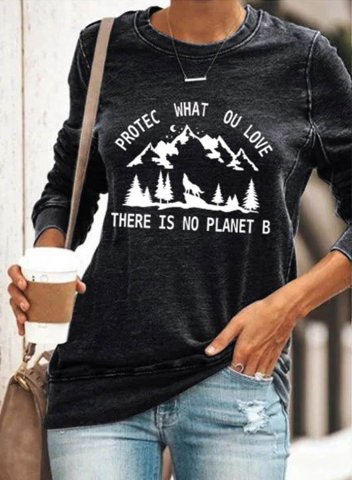 Women's There Is No Planet B Print Sweatshirt Long Sleeve Round Neck Daily T-shirt