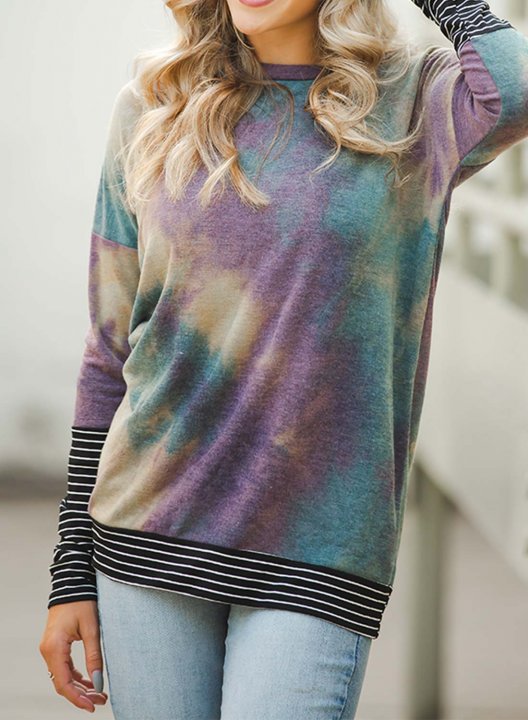 Teal And Mustard Tie Dye Stripes Long Sleeve