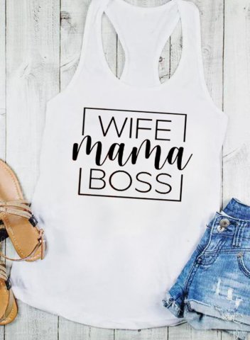 Women's funny Tank Tops Gradient Slogan Wife Mama Boss Print Top